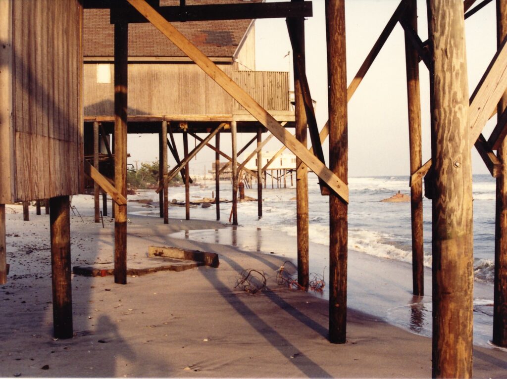 Exposed piles on Dune Road